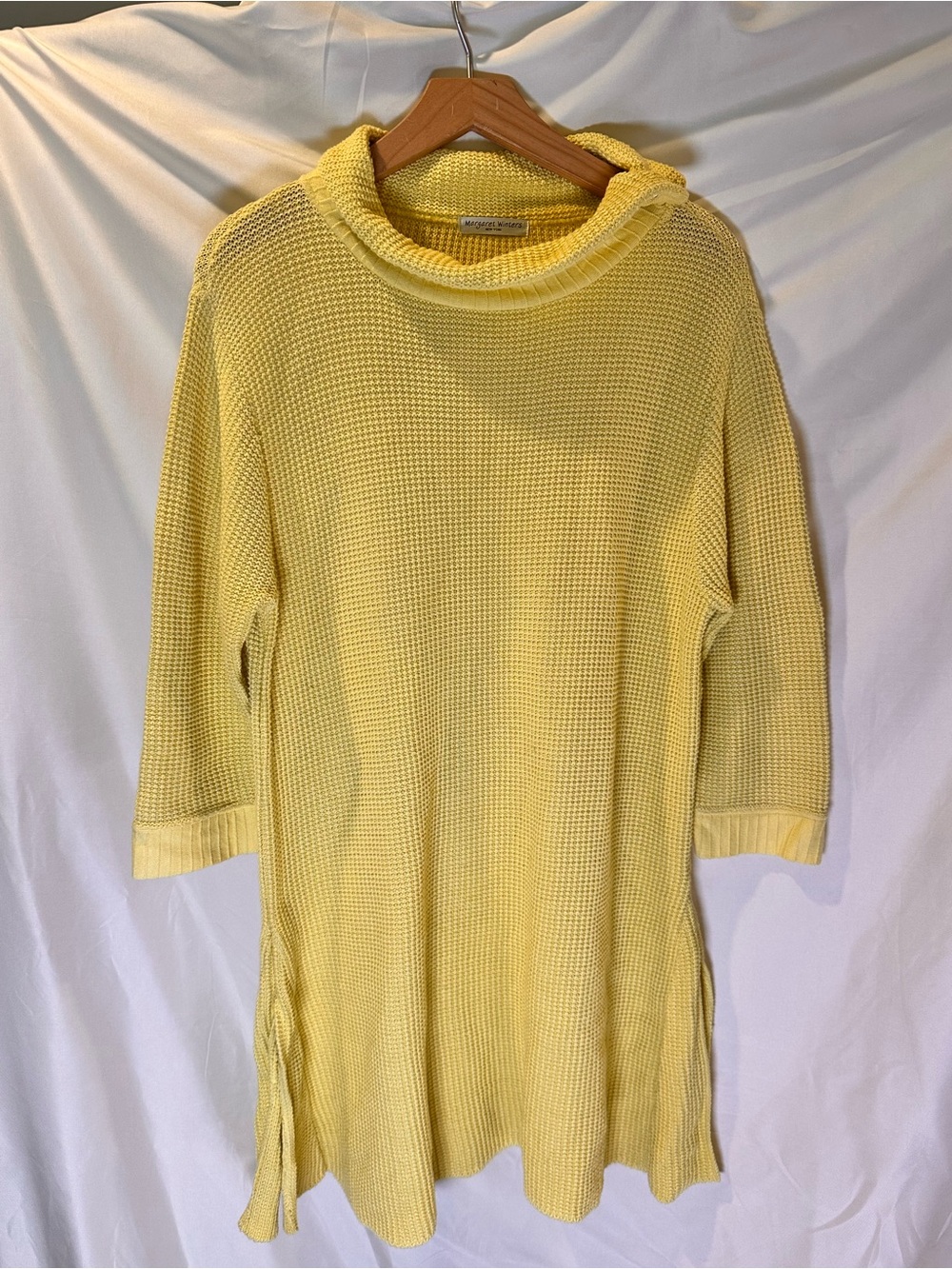 Margaret Winters lemon yellow 100% cotton Waffle-Knit Tunic Sweater dress USA SM